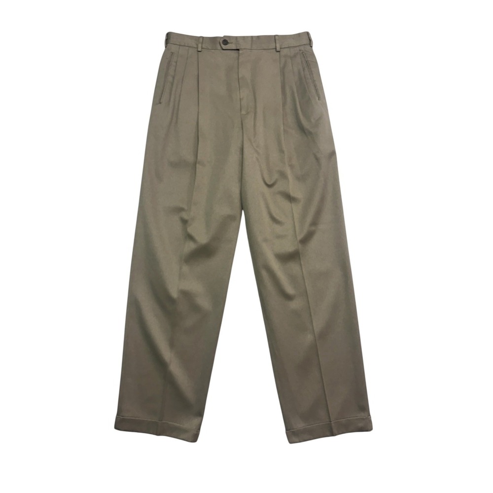 vtg 90s Slates 34x34 Tan Dress Pants Trousers Pleated High Waisted Cuffed